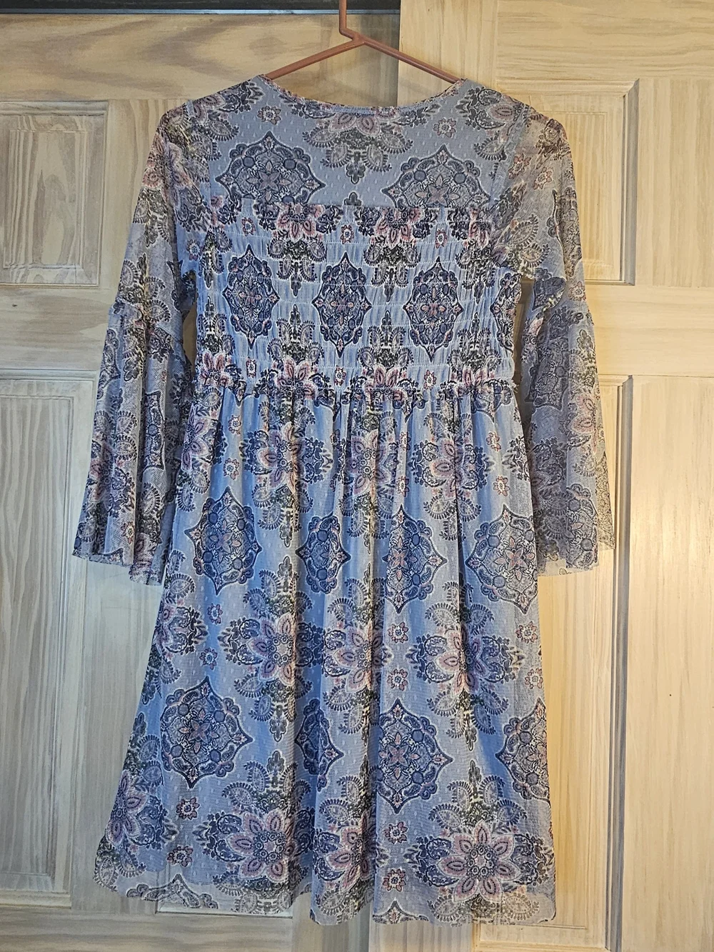 Justice Floral Smocked Long-Bell Sleeve Dress - Blue In Size 12
